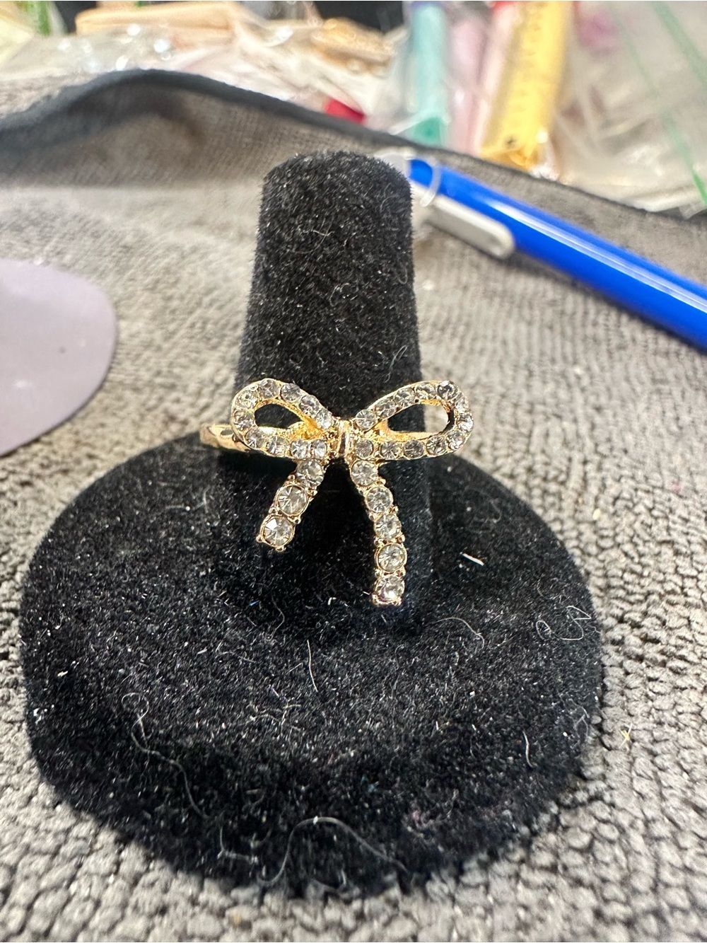 Gold Bow Crystal Ring with Clear Stones - Women Jewelry